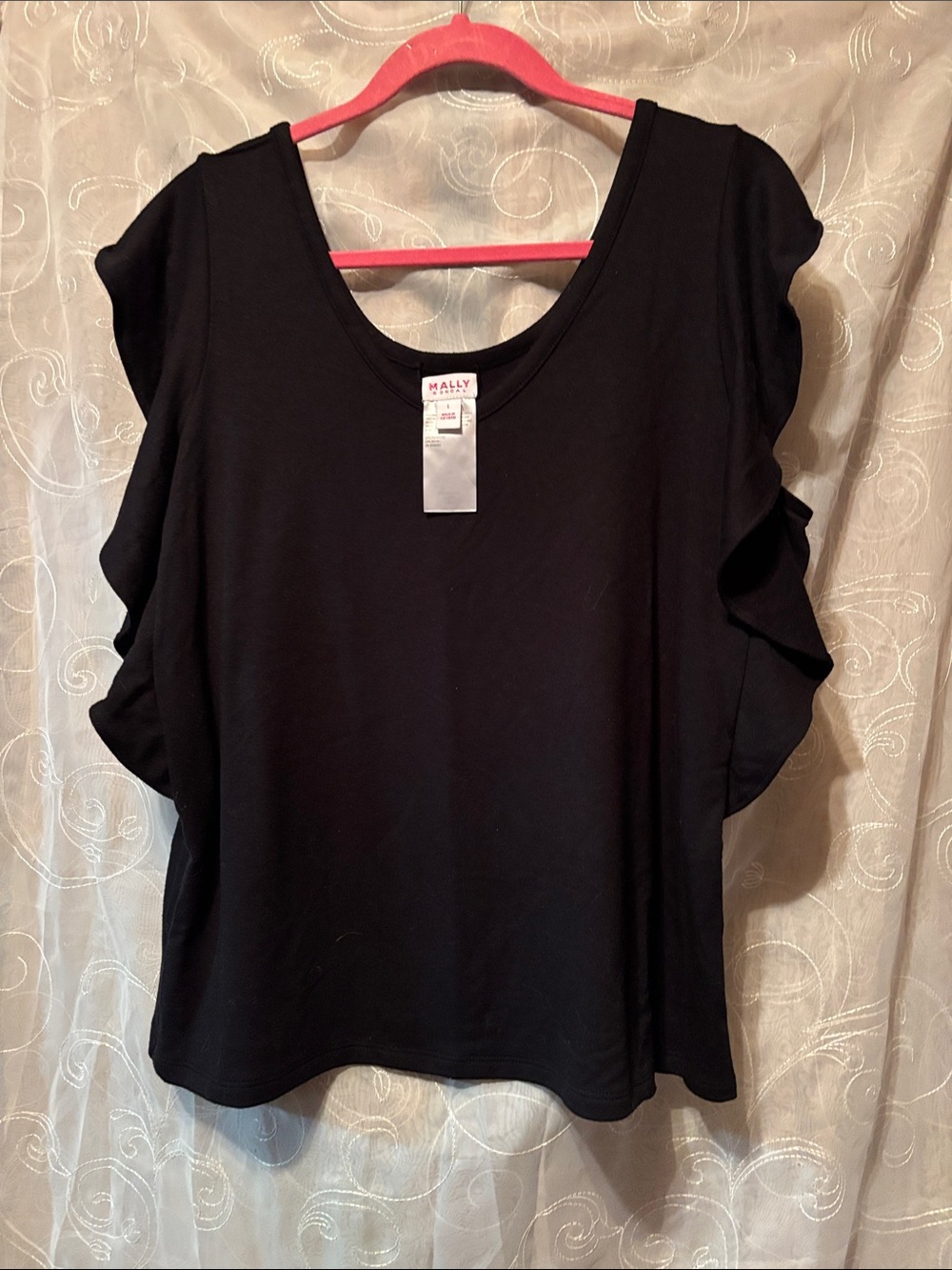 Mally Beauty Black Ruffle Sleeve Scoop Neck Tee